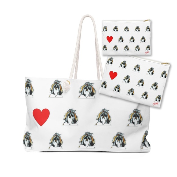 Weekender Tote Bag and 2  Zipper Pouches with Shih Tsu Dog - Picture 1 of 1